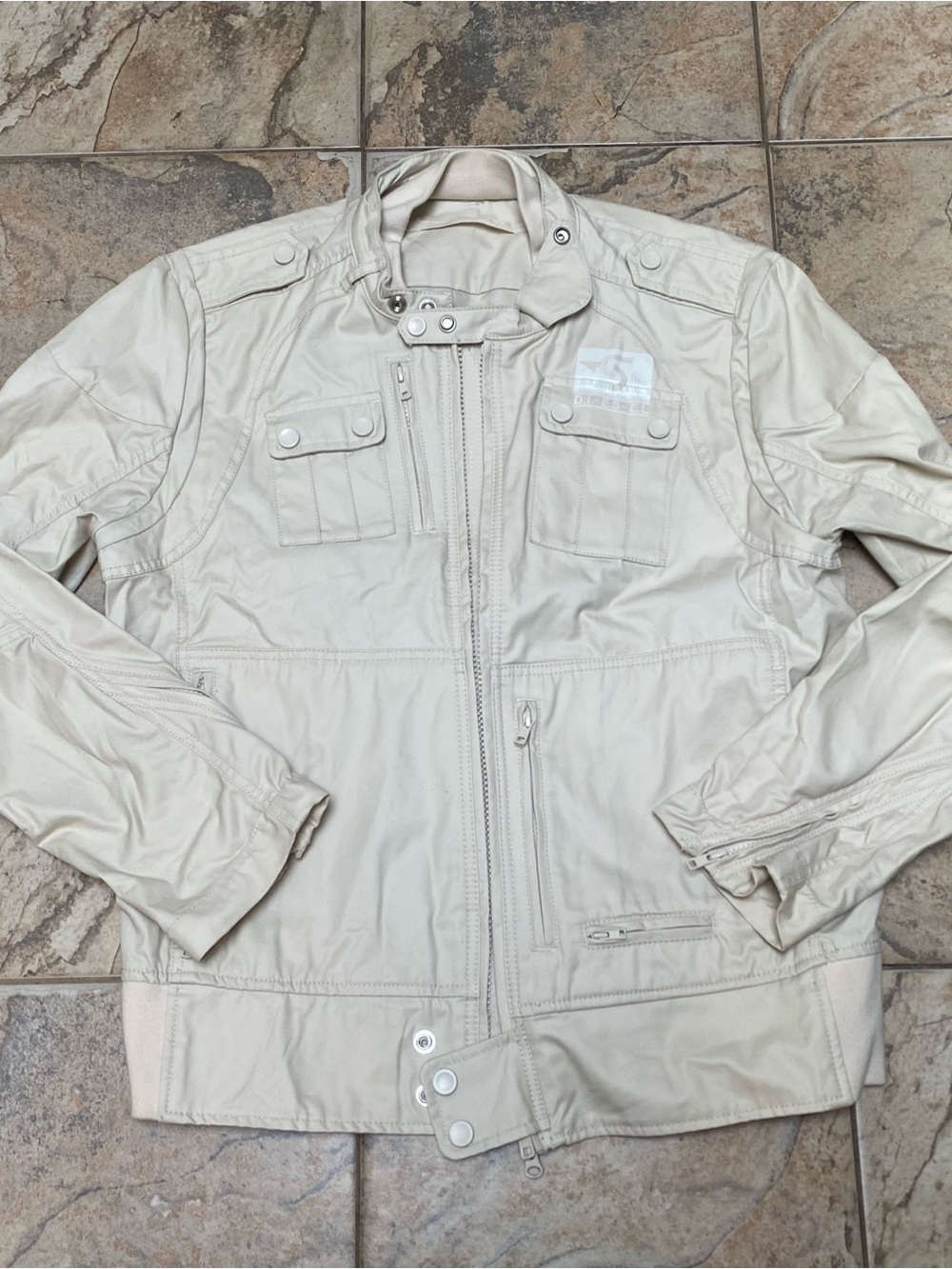 Diesel Men's Light Beige Utility Jacket with Zip & Snap Details
